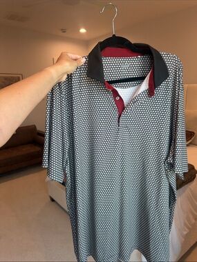 Puma Black and White Patterned Polo with Burgundy Placket